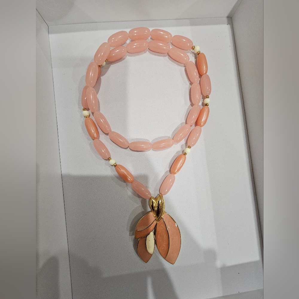 Trifari long gold and pink necklace
